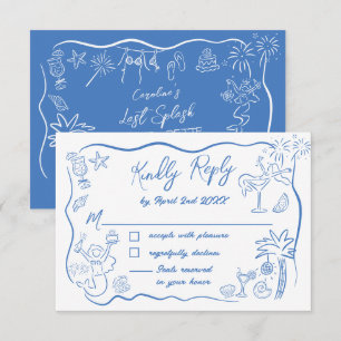 Kust Strand Zeemeermin Doodles Bachelorette Weeken RSVP Kaartje