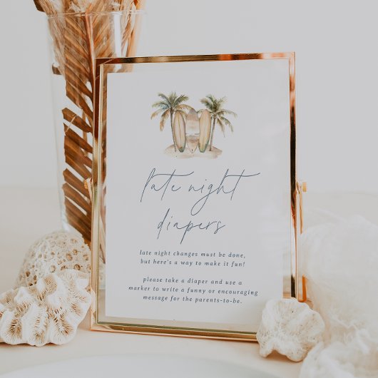 Kust Surf Baby shower Late Night Luiers Teken Poster