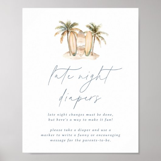 Kust Surf Baby shower Late Night Luiers Teken Poster (Voorkant)