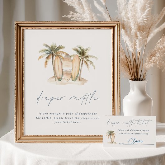 Kust Surf Baby shower Luier Raffle Sign Poster