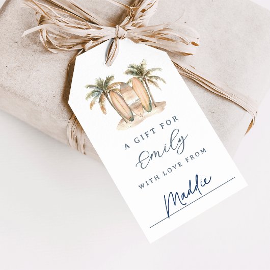 Kust-Surf-Baby Shower-uitstalling Cadeaulabel