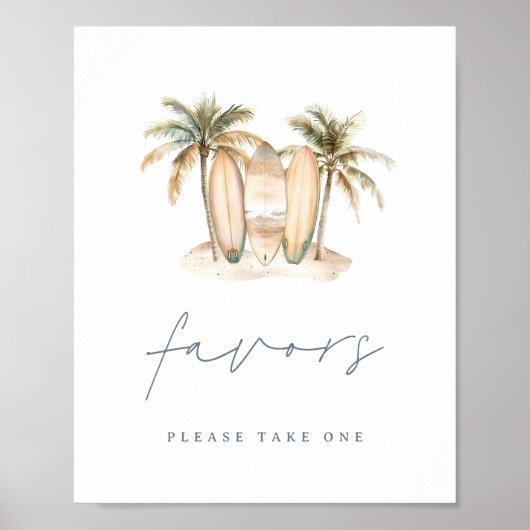 Kust Surf Thema Baby Shower Favor Sign Poster (Voorkant)