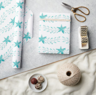 Kust Teal Waterverfpatroon Cadeaupapier
