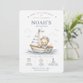 Kust Teddybeer Nautische Verjaardag Kaart (Staand voorkant)