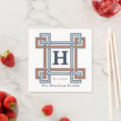 Kust Terracotta Hemelblauw Monogram Achternaam Servet (Insitu)