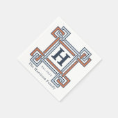 Kust Terracotta Hemelblauw Monogram Achternaam Servet (Hoek)