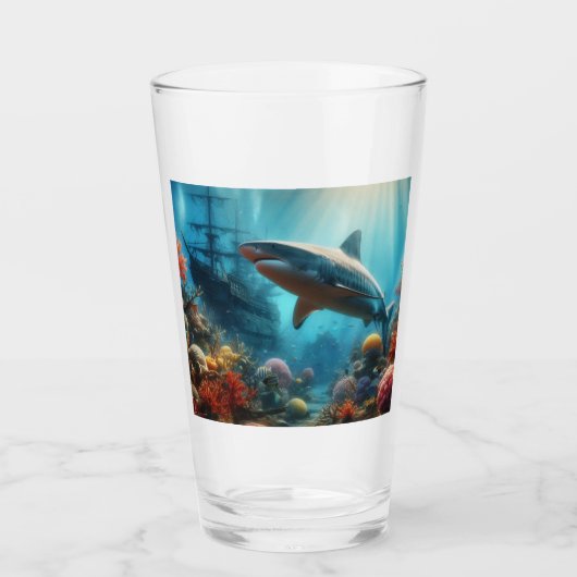 Kust/tijgerhaai op zee & koraalrif glas (Voorkant)