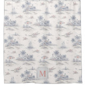 Kust Tropisch Frans Toile Monogram Naam Douchegordijn (Voorkant)