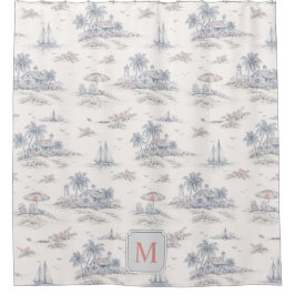 Kust Tropisch Frans Toile Monogram Naam Douchegordijn