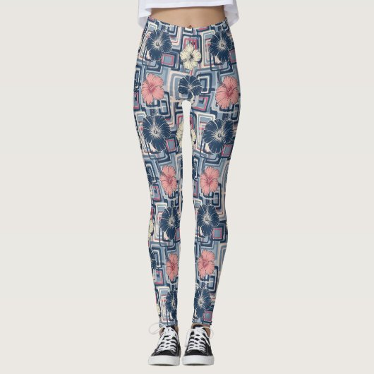 Kust Tropisch Hibiscus Patroon (10) Leggings (Voorkant)