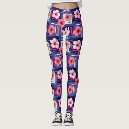 Kust Tropisch Hibiscus Patroon (12) Leggings (Voorkant)