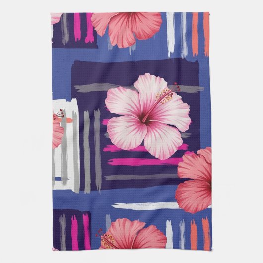 Kust Tropisch Hibiscus Patroon (12) Theedoek (Verticaal)