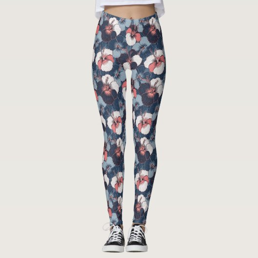 Kust Tropisch Hibiscus Patroon (14) Leggings (Voorkant)
