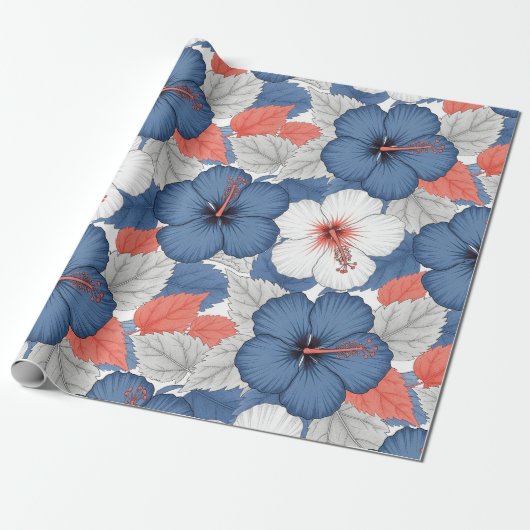 Kust Tropisch Hibiscus Patroon (1) Cadeaupapier (Uitgerold)