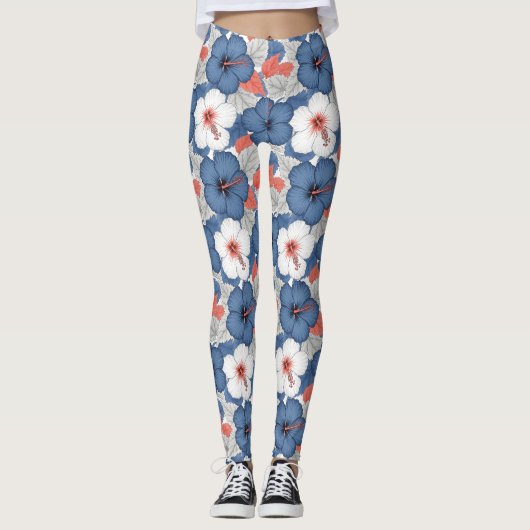 Kust Tropisch Hibiscus Patroon (1) Leggings (Voorkant)