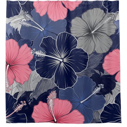 Kust Tropisch Hibiscus Patroon (2) Douchegordijn (Voorkant)