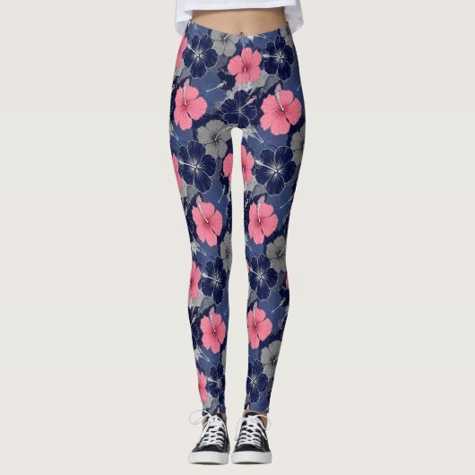 Kust Tropisch Hibiscus Patroon (2) Leggings (Voorkant)