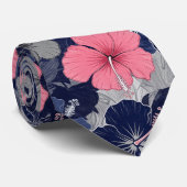 Kust Tropisch Hibiscus Patroon (2) Stropdas (Opgerold)