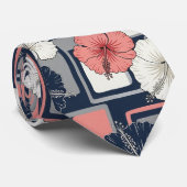 Kust Tropisch Hibiscus Patroon (4) Stropdas (Opgerold)