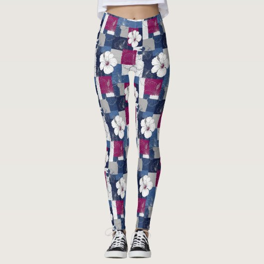 Kust Tropisch Hibiscus Patroon (5) Leggings (Voorkant)