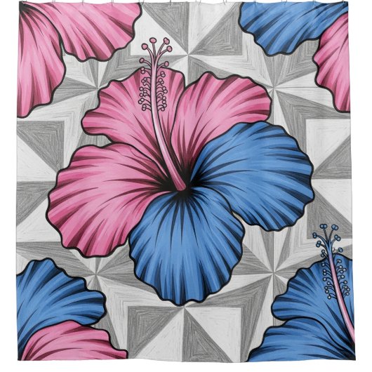 Kust Tropisch Hibiscus Patroon (6) Douchegordijn (Voorkant)