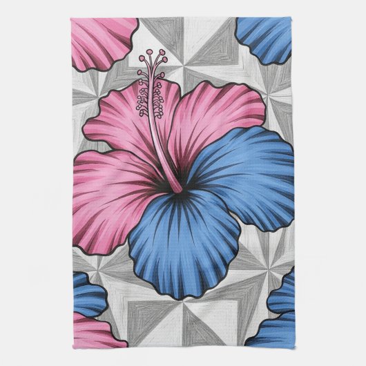 Kust Tropisch Hibiscus Patroon (6) Theedoek (Verticaal)