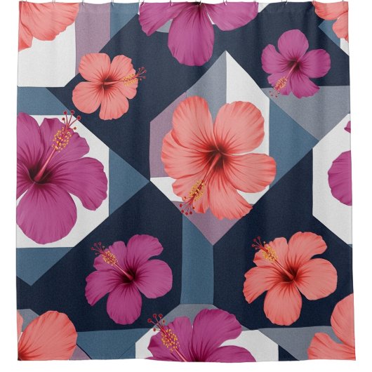 Kust Tropisch Hibiscus Patroon (8) Douchegordijn (Voorkant)