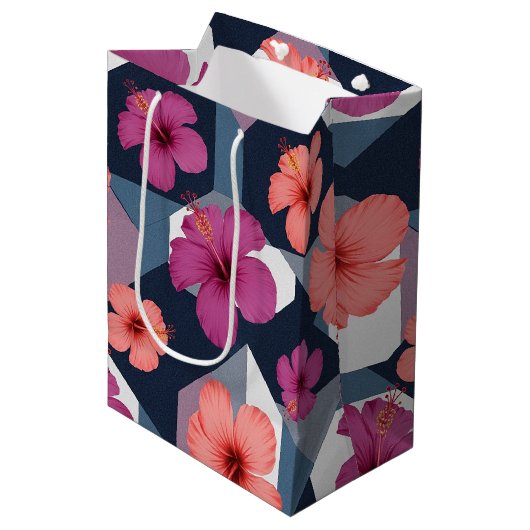 Kust Tropisch Hibiscus Patroon (8) Medium Cadeauzakje (Voorkant Gekanteld)