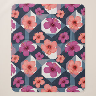 Kust Tropisch Hibiscus Patroon (8) Sherpa Deken