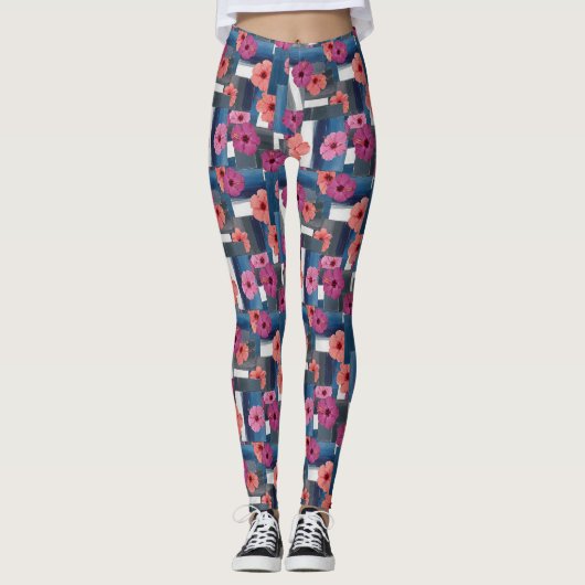 Kust Tropisch Hibiscus Patroon (9) Leggings (Voorkant)