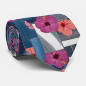 Kust Tropisch Hibiscus Patroon (9) Stropdas (Opgerold)