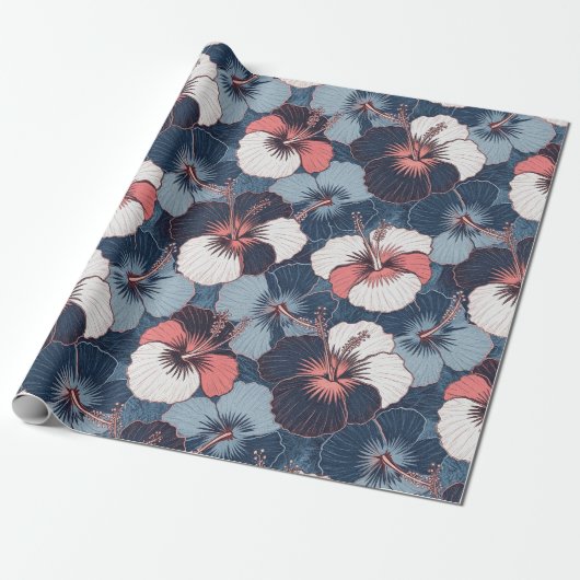 Kust Tropisch Hibiscuspatroon (14) Cadeaupapier (Uitgerold)
