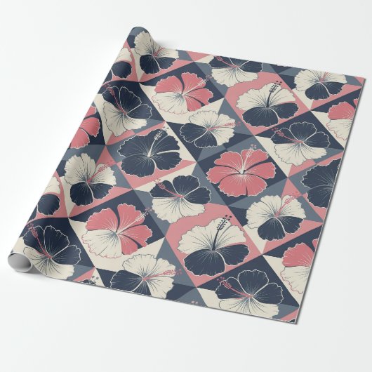 Kust Tropisch Hibiscuspatroon (3) Cadeaupapier (Uitgerold)