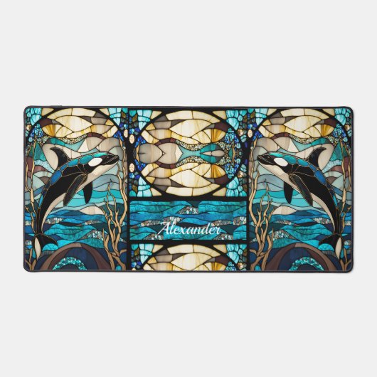 Kust Tropische Orka Zwart Blauw en Goud Bureaumat (Voorkant)