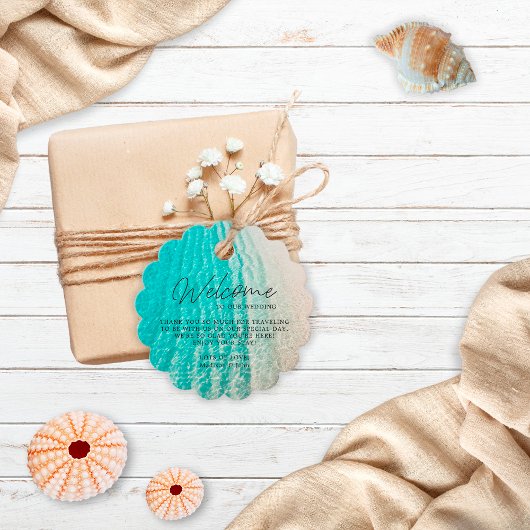 Kust tropische zomer strand bruiloft welkom bedankjes labels