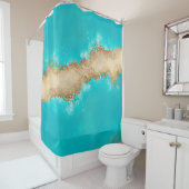 Kust Turkoois blauw Metallic goud agaat Douchegordijn (In situ)