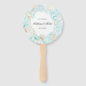 kust turquoise bruiloft programma Hand Fan Handwaaier (Voorkant)