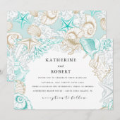 kust turquoise goud bruiloft kaart (Voorkant / Achterkant)
