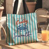 Kust Turquoise Rode Gestreepte Krab Tote Bag