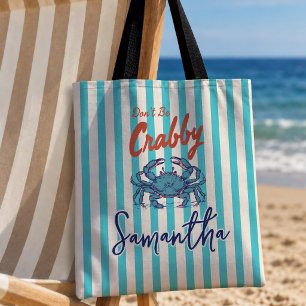 Kust Turquoise Rode Gestreepte Krab Tote Bag