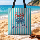 Kust Turquoise Rode Gestreepte Krab Tote Bag