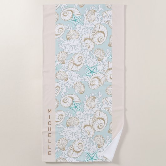 kust turquoise zandstrand Monogram strandlaken (Voorkant)