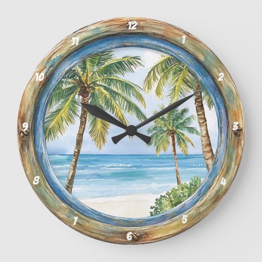 Kust Uitzicht" - Nautisch raam Beach Scene Grote Klok (Voorkant)