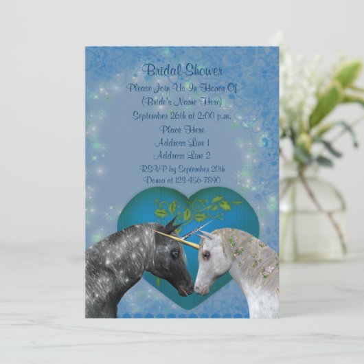 Kust Unicorns Heart Vrijgezellenfeest Invite Kaart (Staand voorkant)