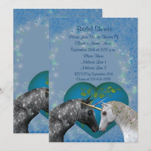 Kust Unicorns Heart Vrijgezellenfeest Invite Kaart (Voorkant / Achterkant)