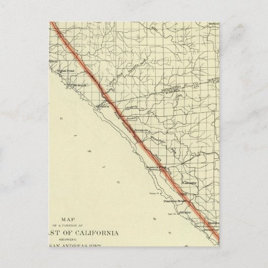 Kust van Californië met San Andreas Rift Briefkaart (Voorkant)
