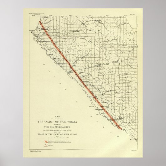 Kust van Californië met San Andreas Rift Poster (Voorkant)