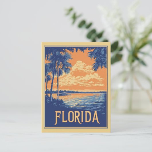  kust van Florida Sunset Palm Tree Travel Briefkaart (Staand voorkant)