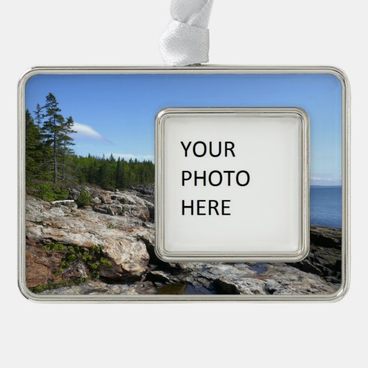 kust van het eiland Bar in het nationaal park Acad Verzilverd Omlijst Ornament (Voorkant)