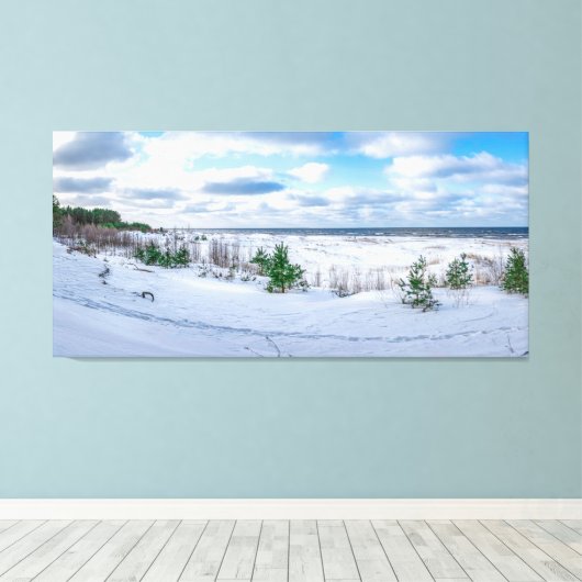 Kust van het Oostzeegebied met sneeuw in de winter Canvas Afdruk (Insitu (Houten vloer))